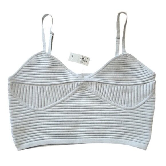 Aerie Ribbed Crop Top Bralette Size Medium New Adjustable Soft Stretch Gray - Picture 1 of 8